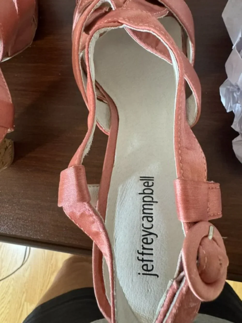 Jeffrey Campbell Pink Satin Cork Platform Sandals Ankle Strap Size 9